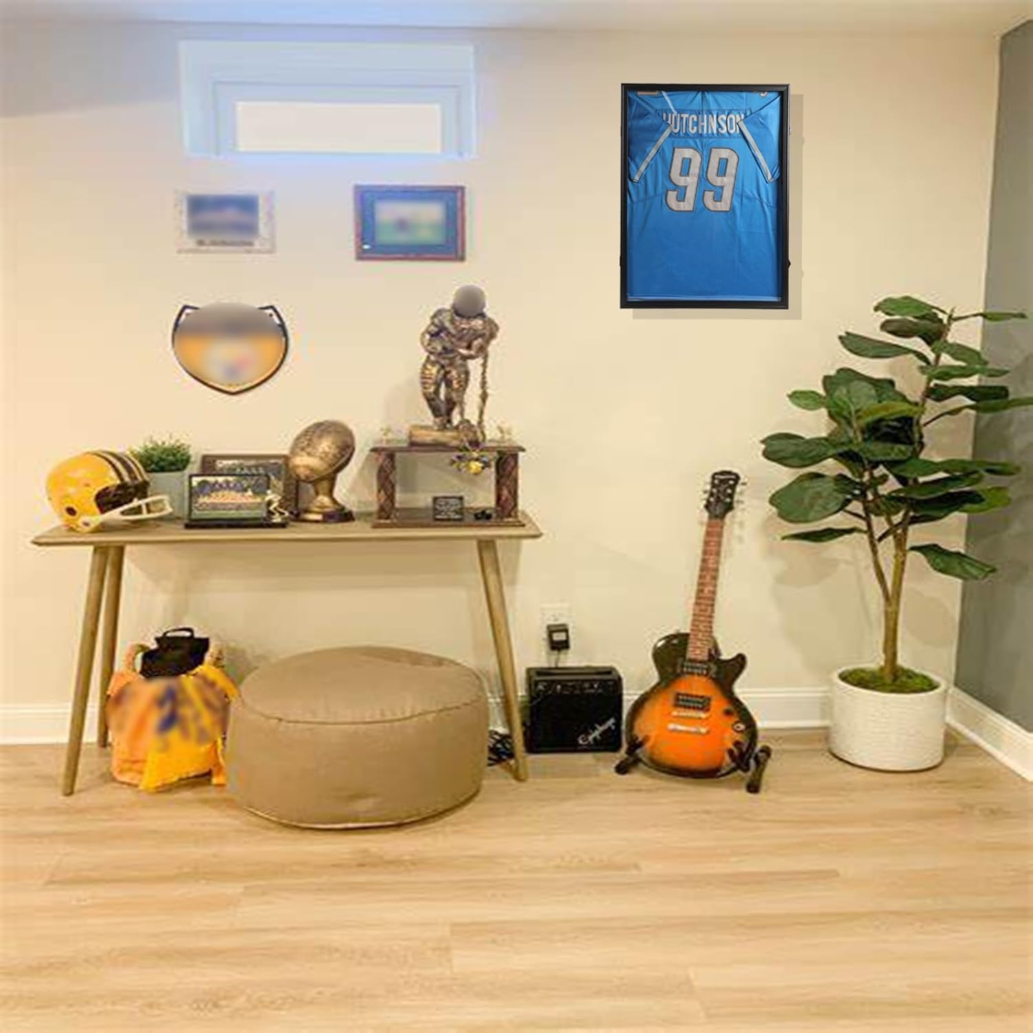 Jersey Frame Display Case - Football Jersey Display Frame - Lockable Jersey Shadow Box with UV Protection Acrylic Door and Hanger for Hockey Soccer Basketball Baseball Shirts, Black