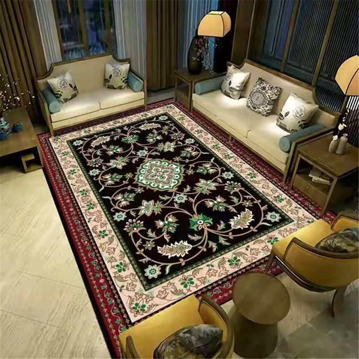 Grand tapis de salon lavable 80x200cm motif plante verte pour chambre