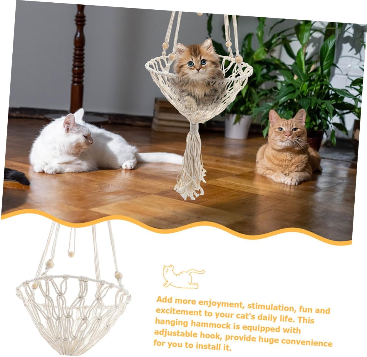 TEHAUX Bohemian Woven Cat Hammock Hanging Pet Nest 40cm Sturdy Indoor Cat Bed Kitten Accessory