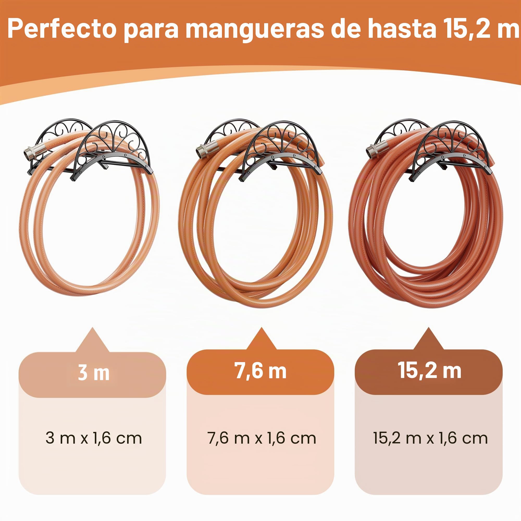 Josmimic Soporte de Metal para Manguera de Jardín - Colgador Montado en la Pared, Resistente para Cables de Extensión de Agua y Manguera de Vacío