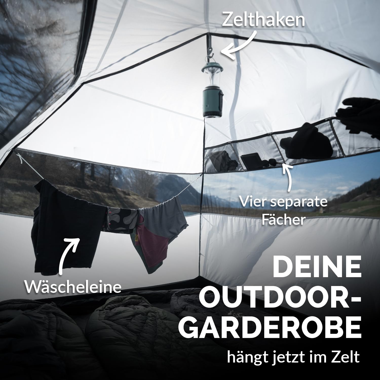 Zelt 2 oder 4 Personen Doppelwandiges Campingzelt mit Mückenschutz schneller Aufbau, wasserdicht, winddicht & atmungsaktiv, leicht, faltbar inkl. Tragetasche ideal für Camping & Festival Grau