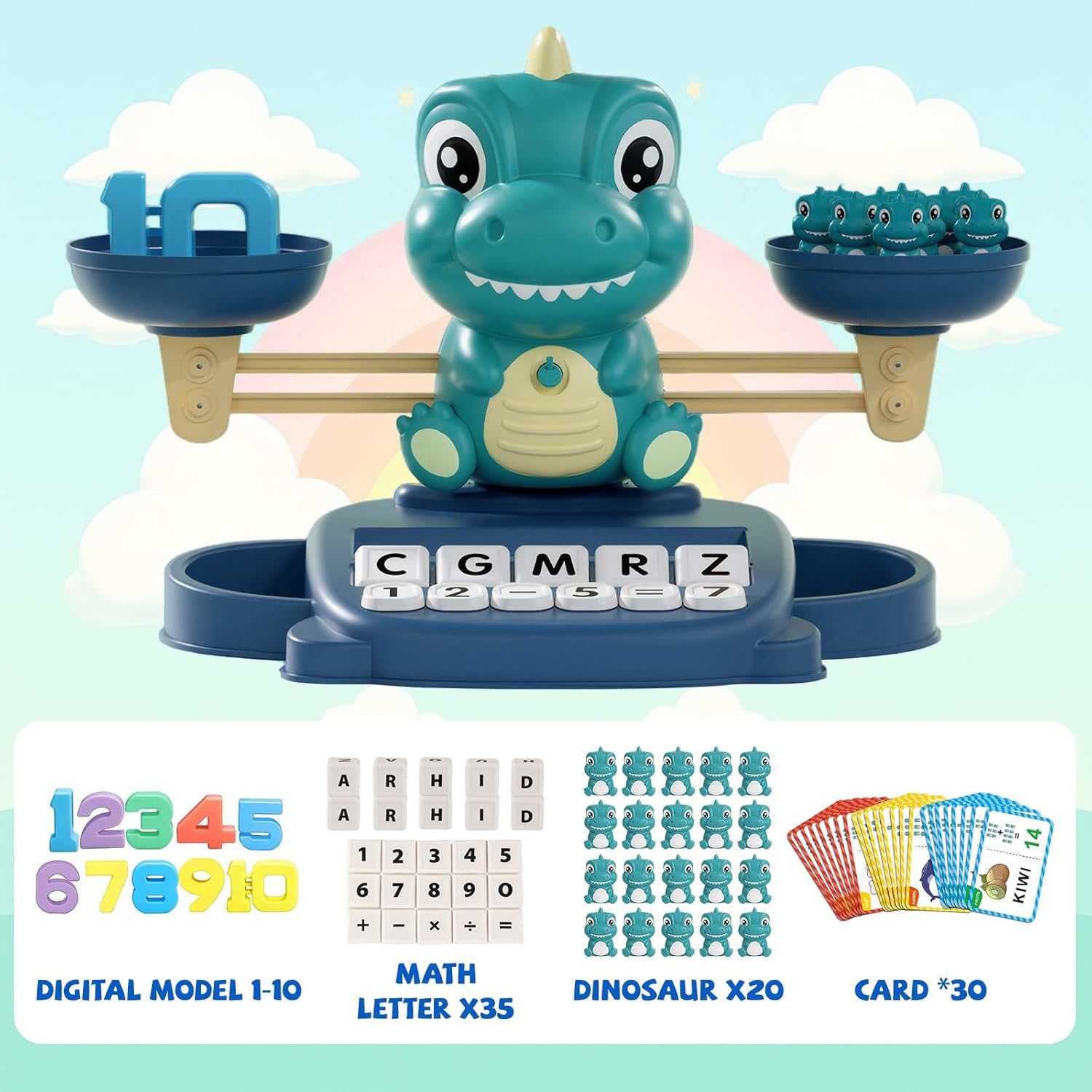 Snugzy Dinosaur Balance Counting Toys Math Game Montessori Toys Learning Games for Kids Educational Toy Gifts for Boys Girls Age 5-7