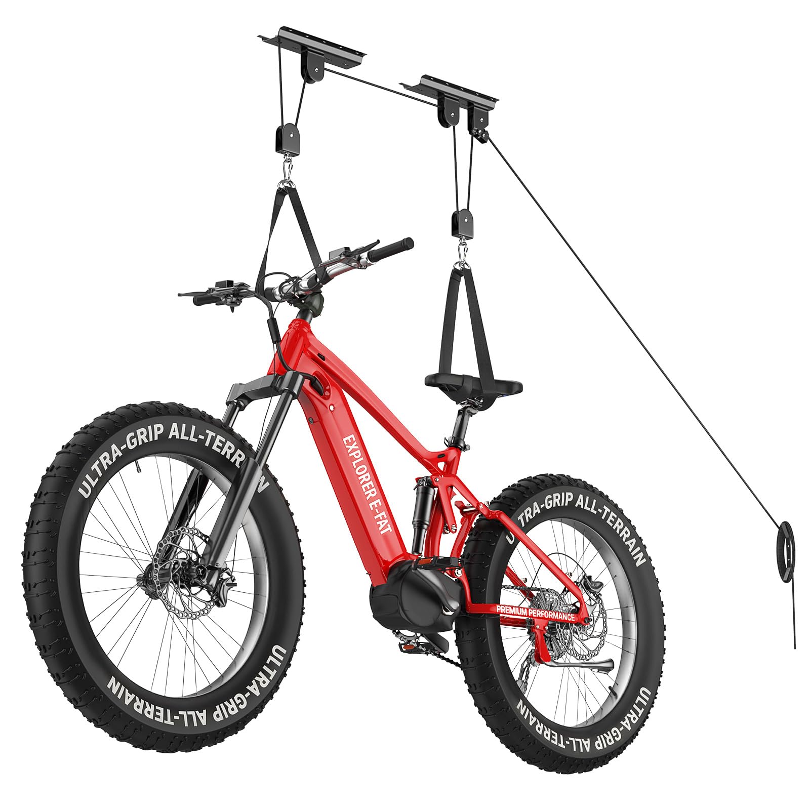 Housolution Sollevatore Biciclette, [1 Pz] Sistema Puleggia 88Lbs, Adatto Soffitti 10-16 Piedi, Sistema Stoccaggio Soffitto Robusto per Bici Strada, MTB, Fatbike, Ebike, Scale, Snowboard