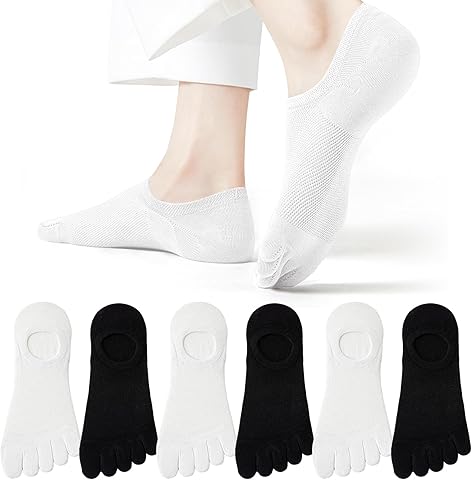 6 Pares Calcetines 5 Dedos Mujer Talla 35-40, Calcetines Invisibles Cinco Dedos de Deporte Algodón Tobilleros de Corte Bajo Separados Pies
