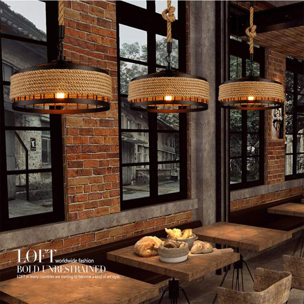 TONGNIDA Vintage plafondlamp van henneptouw, rustieke Amerikaanse hanglamp E26/27-fitting, handgevlochten plafondlamp met een diameter van 30 cm, voor restaurants, cafés, decoratie voor de
