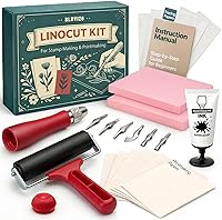 Beginner Linocut Printmaking Kit: Block Printing Tools with Linoleum Blocks, Ink, Brayer, Transfer Paper & Guide - DIY Stamp Making Gift