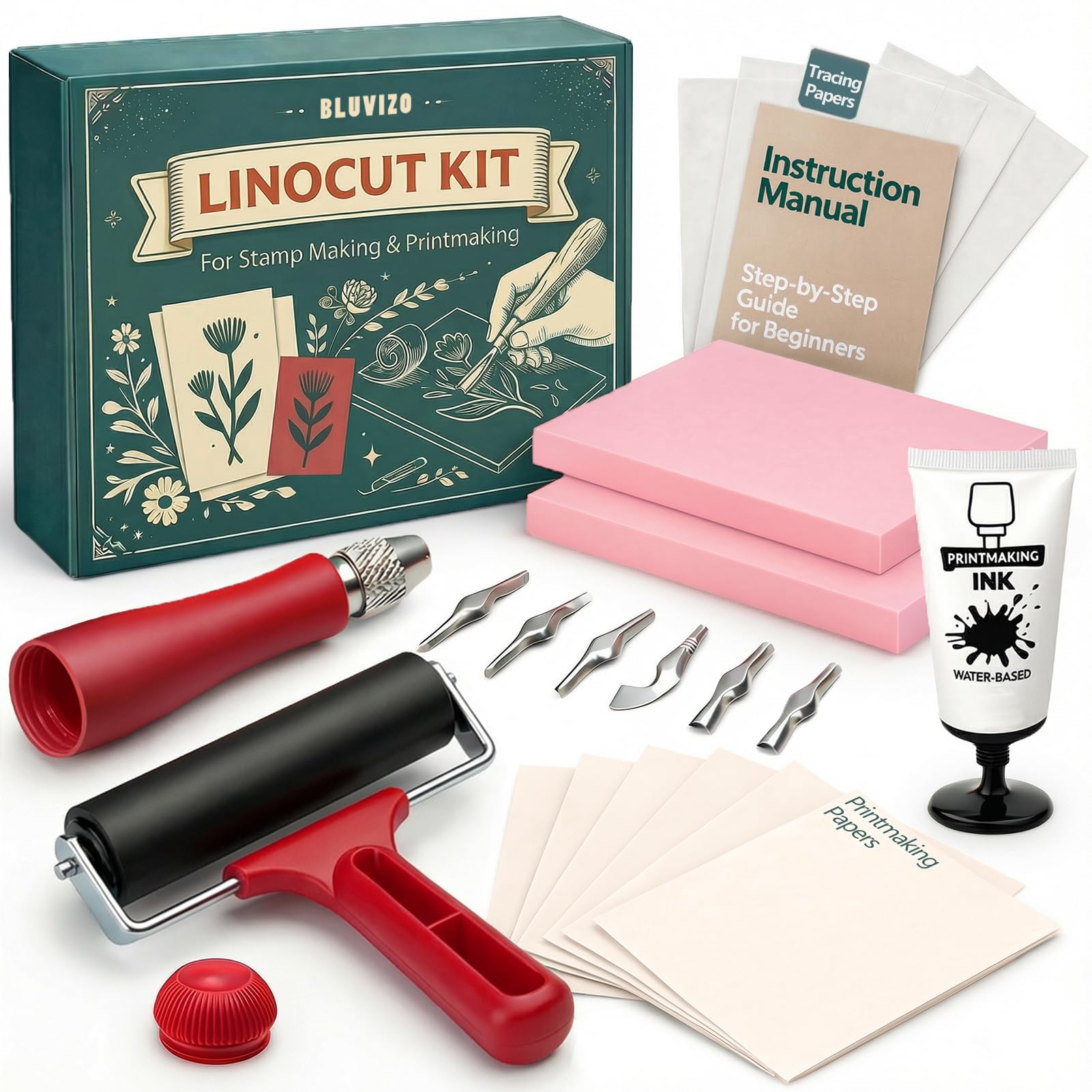 Linocut Kit for Printmaking & Stamp Making: Block Printing Tools Supplies | DIY Hobby Sta…