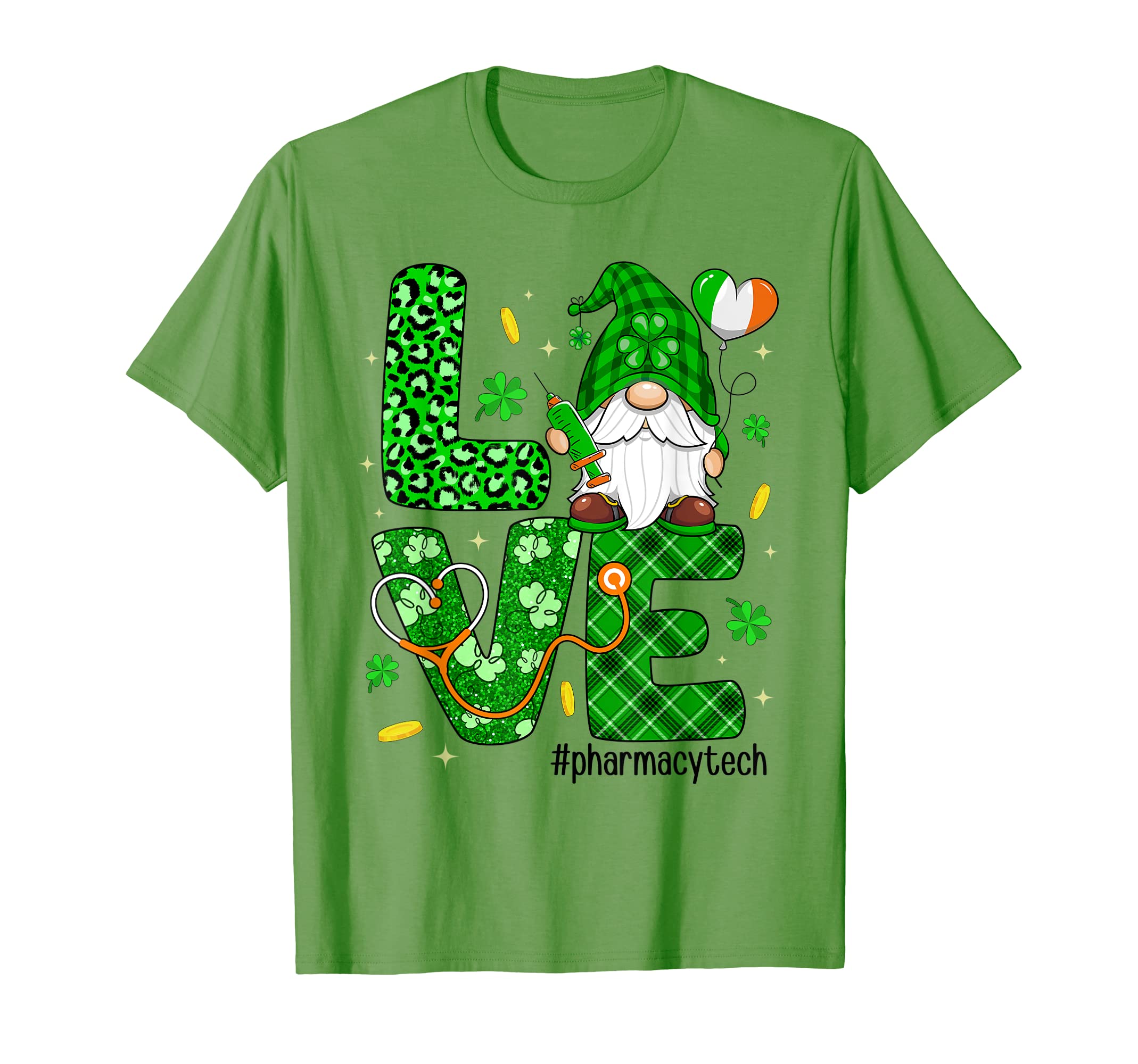Love Pharmacy Tech Life Gnome Tech St Patricks Day Shamrock T-Shirt