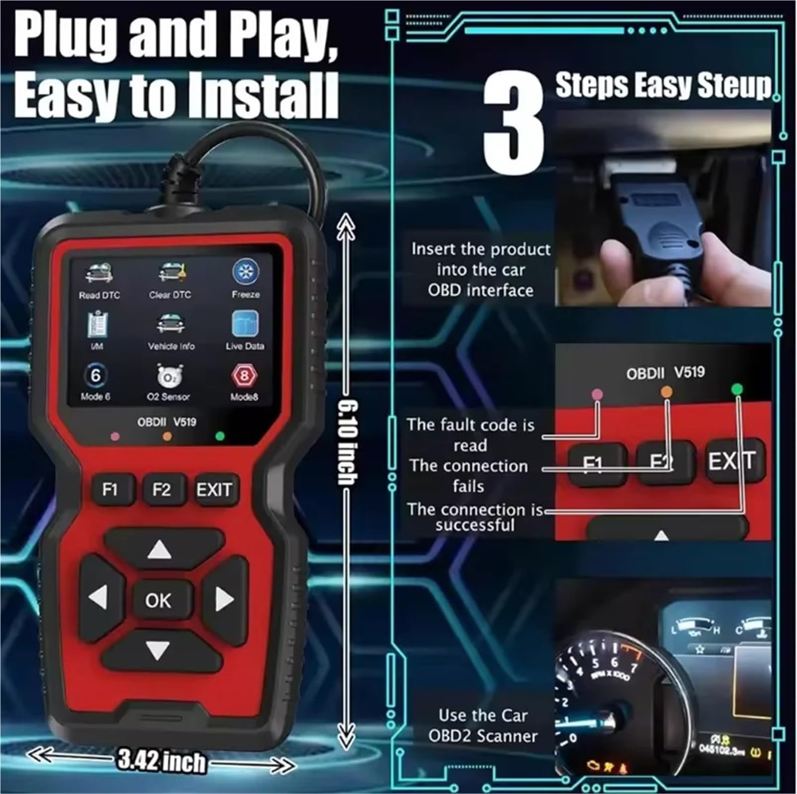Car OBD2 Scanner Diagnostic Tool Voltage Tester Professional Auto Check Engine Code Reader OBD II Automotive 519