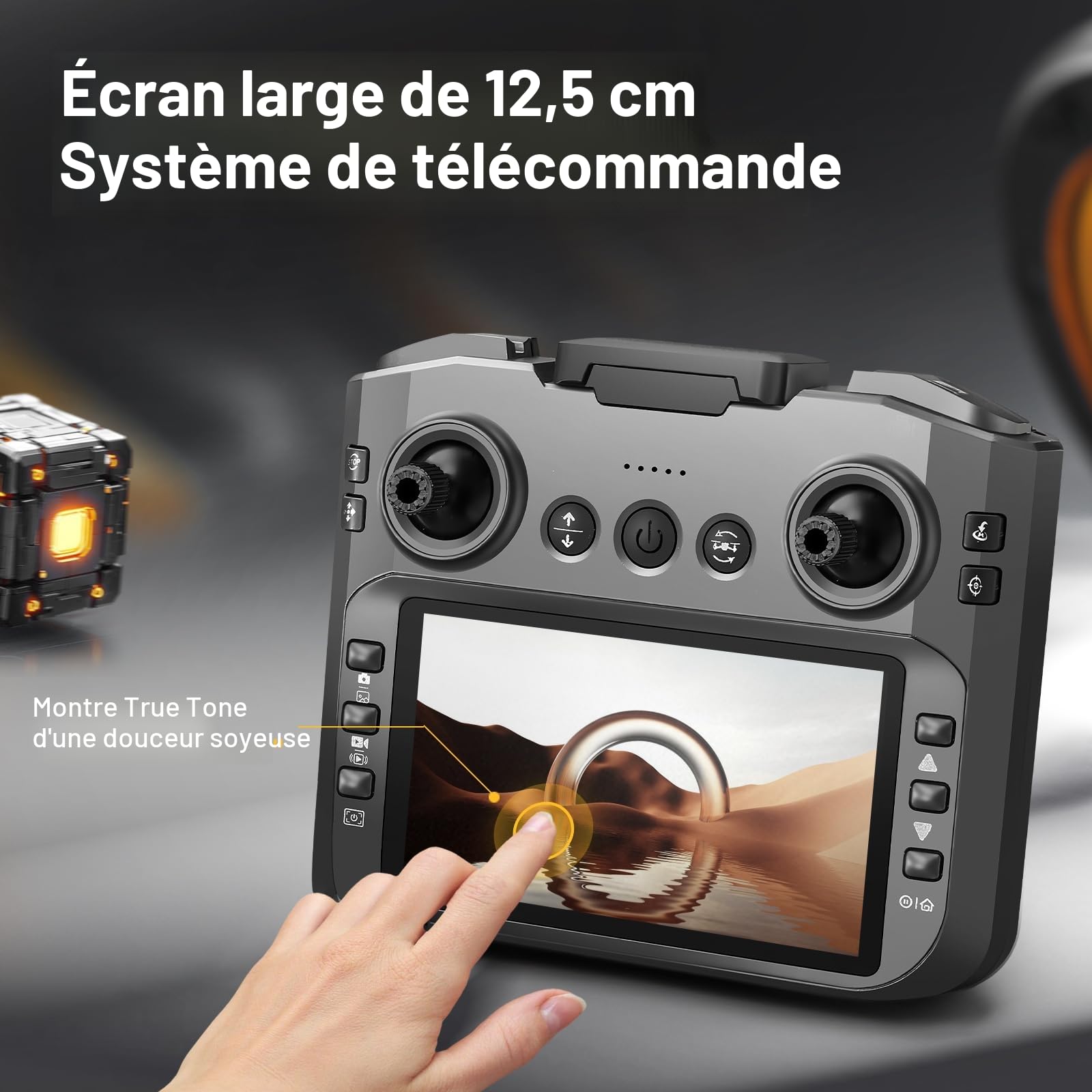 Drone avec Caméras, Télécommande Moteur Sans Balais Drone avec 4,5 Pouces écran, Carte SD, Veilleuse LED, Caméra Réglable à 90°, 2 Batteries, Convient aux Adultes et aux Débutants