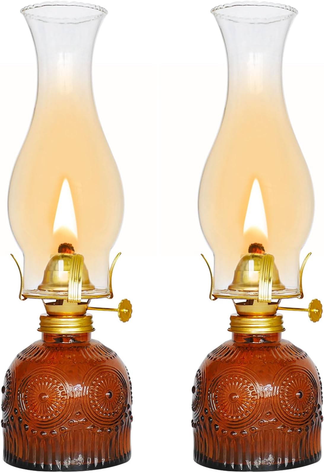 2 Pieces Large Chamber Oil Lamps, Glass Clear Color Kerosene Lamp for Indoor Use Home Decorative Hurricane Lamp Oil Lantern 11" Vintage Oil Lamp for Tabletop Decor Lighting