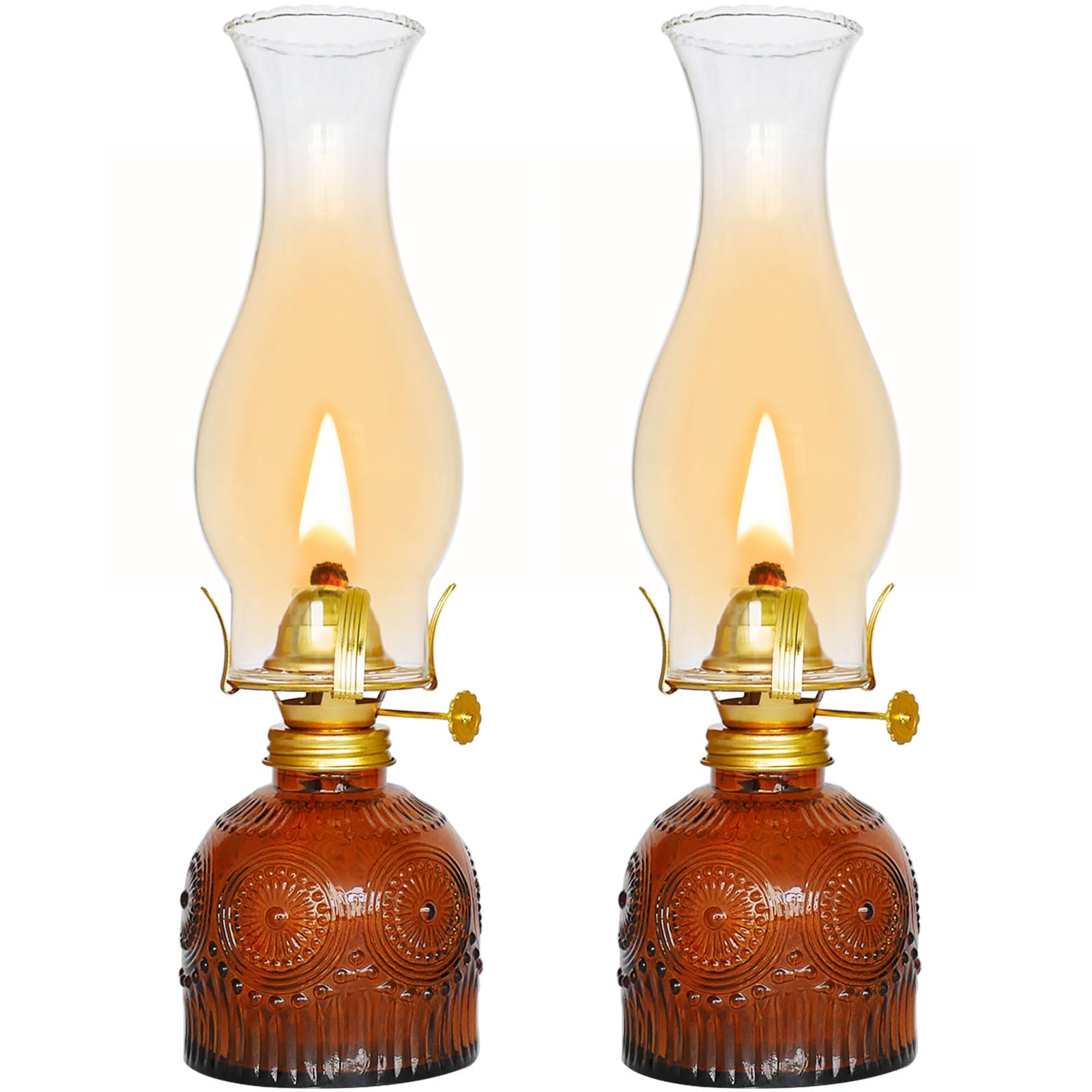 2 Pieces Large Chamber Oil Lamps, Glass Clear Color Kerosene Lamp for Indoor Use Home Decorative Hurricane Lamp Oil Lantern 11" Vintage Oil Lamp for Tabletop Decor Lighting