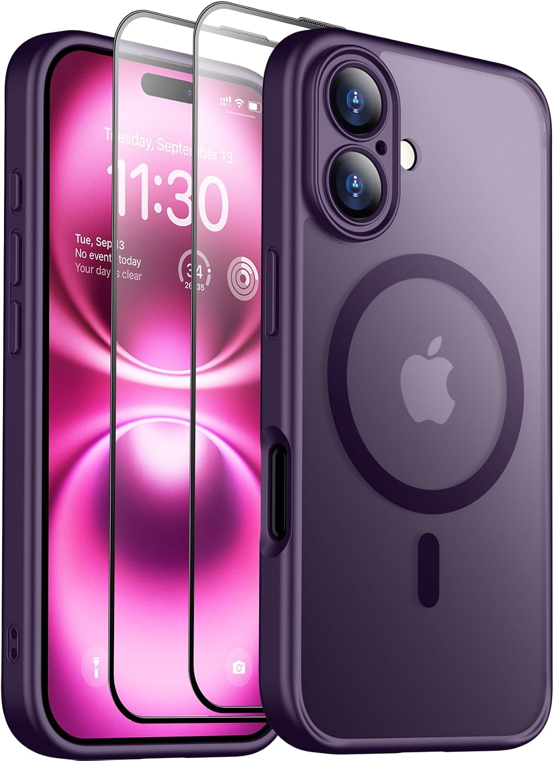 SPIDERCASE Designed for iPhone 16 Case, Magnetic Translucent [2+Full Coverage Tempered Glass Screen Protector] [Full Camera Protection] Anti-Fingerprint Anti-Scratch for iPhone 16 6.1”, Purple