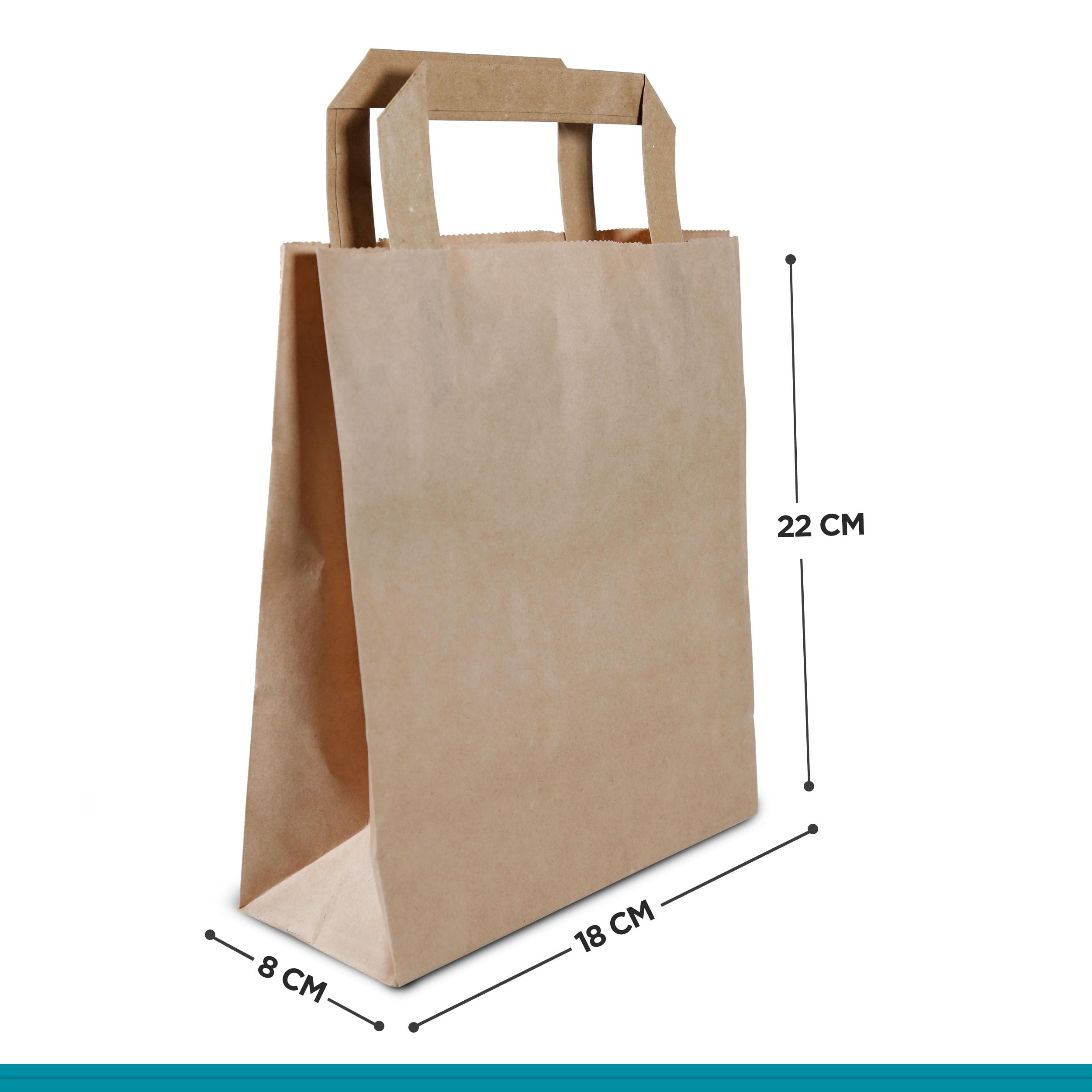 250 sztuk papierowych torebek 18 + 8 x 22 cm | torebki papierowe z uchwytem, torebki na prezenty | torebki na prezenty z papieru typu kraft | torebki papierowe do noszenia (18 + 8 x 22 cm – 250 sztuk, brązowe)