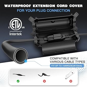 Flemoon 3 Pack Outdoor Extension Cord Cover Waterproof, Cord Box for Outlet | Small Electrical Connection Box for Straight Plug, Socket, Halloween, Christmas Holiday Decoration String Light, Almond
