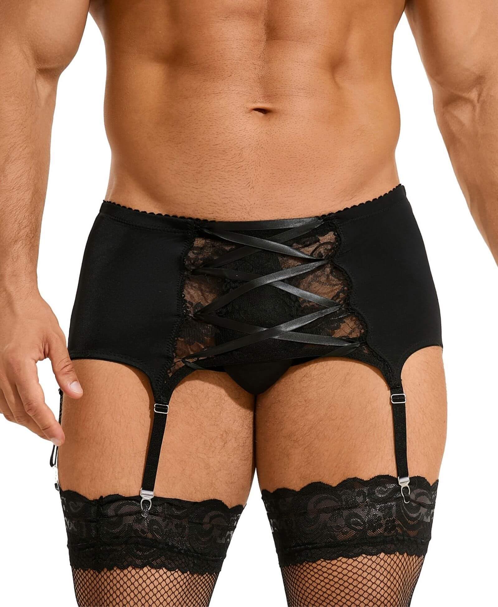 ohyeahladyLace Suspenders Men Sexy Underwear Thigh Garter with Strong Clips Sissy Lingerie Clothing S-XL (No Thongs)