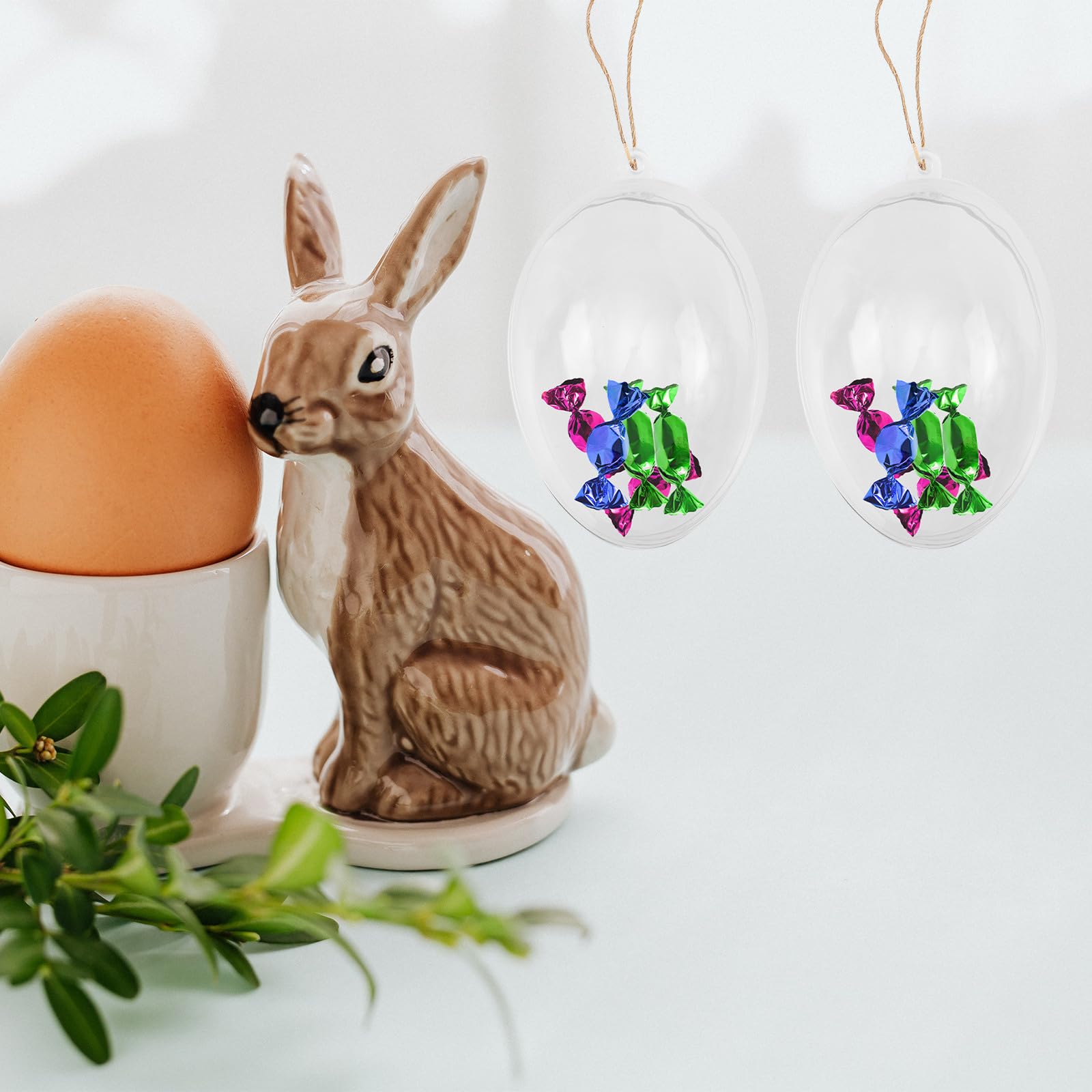 Transparente Kunststoff Ostereier mit Aufhängeschnur 12 Stück zum Aufhängen Eiförmige Deko Eier für Osterdekoration und Wohnraumgestaltung