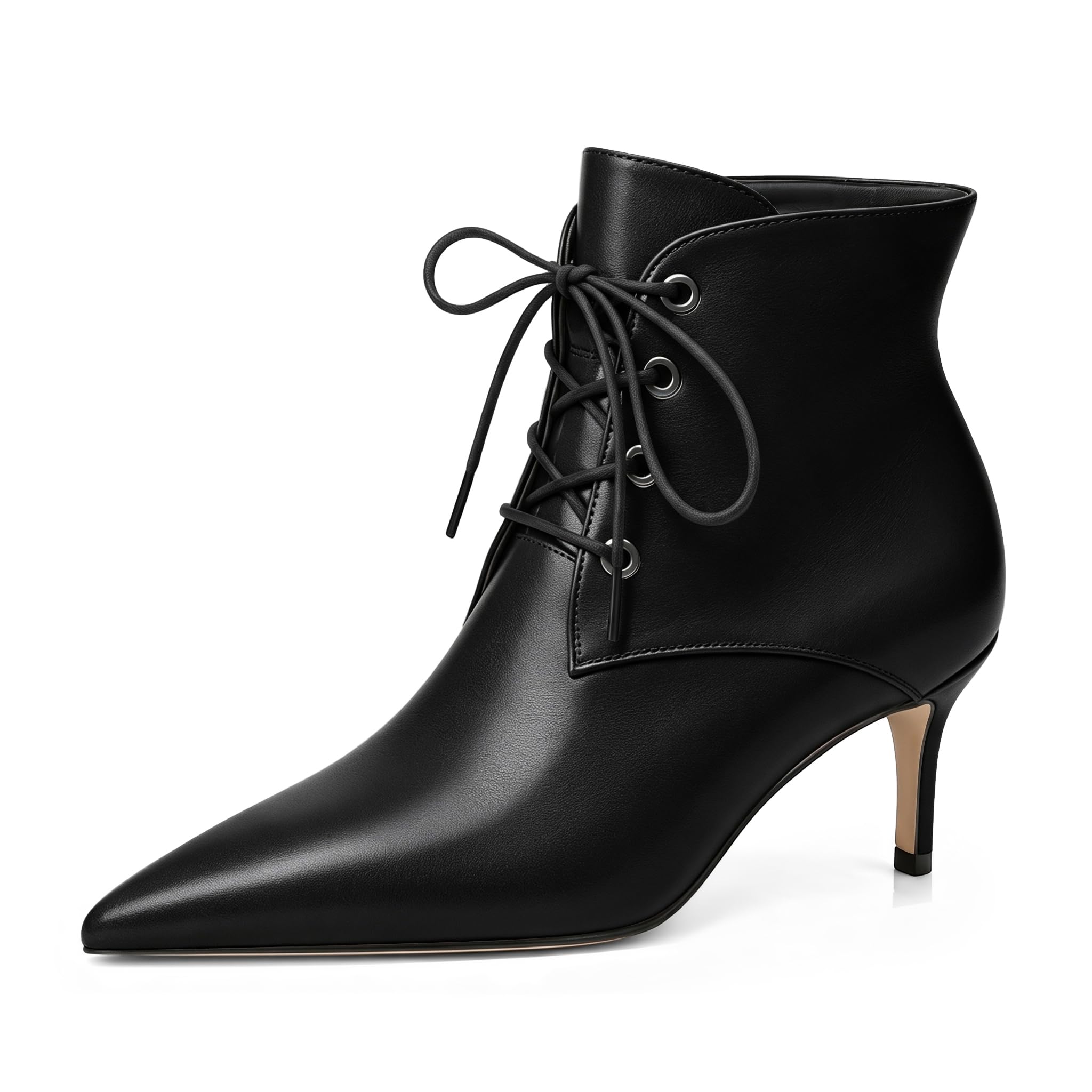Eldof Women's Kitten Low Heel Ankle Boots Pointed Toe Lace Up Comfortable Walking Short Boots 2.5 Inches