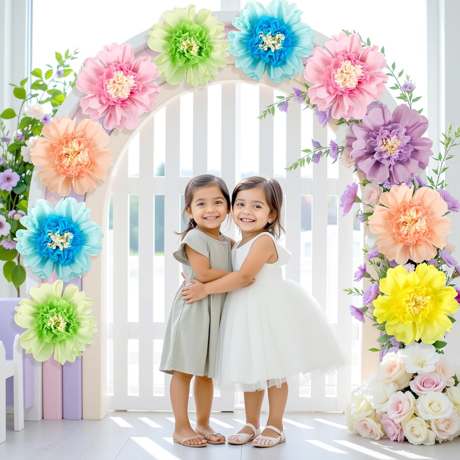 6PCS Pastel Paper Flowers Decorations for Wall 12 Inches Crepe Tissue Paper Flowers Large Flowers Spring Bulletin Board Decorations for Party Wedding Birthday BabyShower Classroom Decor