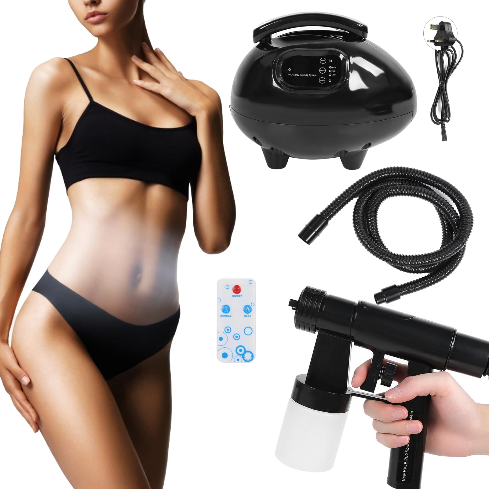 HURRISE Spray Tan Airbrush, Adjustable Wind Speed 700W Tan Spray Machine for Home for Salon (UK Plug 220V)