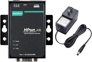 Moxa NPort 5150 with Adapter - 1-Port Device Server, 10/100M ethernet, RS-232/422/485 DB9 Male, 1248 VDC, 055C Adapter Included