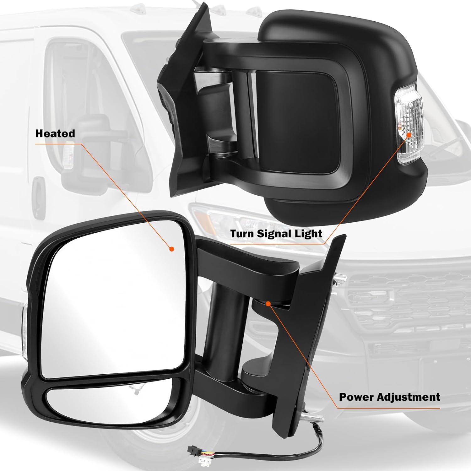 Left Driver Side Mirror Assembly Compatible with RAM Promaster 1500 2500 3500 2019-2022,Power Door Mirror with Heated,Turn Single Light,FO1321536.