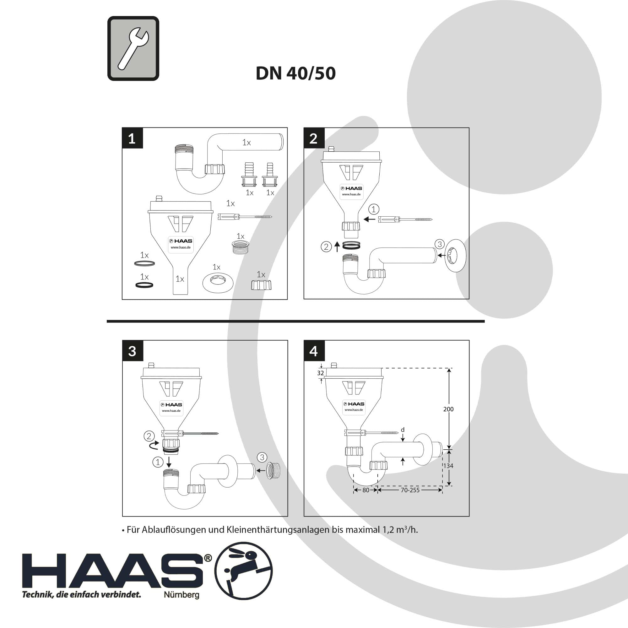 HAAS MULTITRI zamknięcie kulowe - syfon lejkowy DN 40, do zaworów/kondensatu/klimatyzacji/ogrzewania typ 6782
