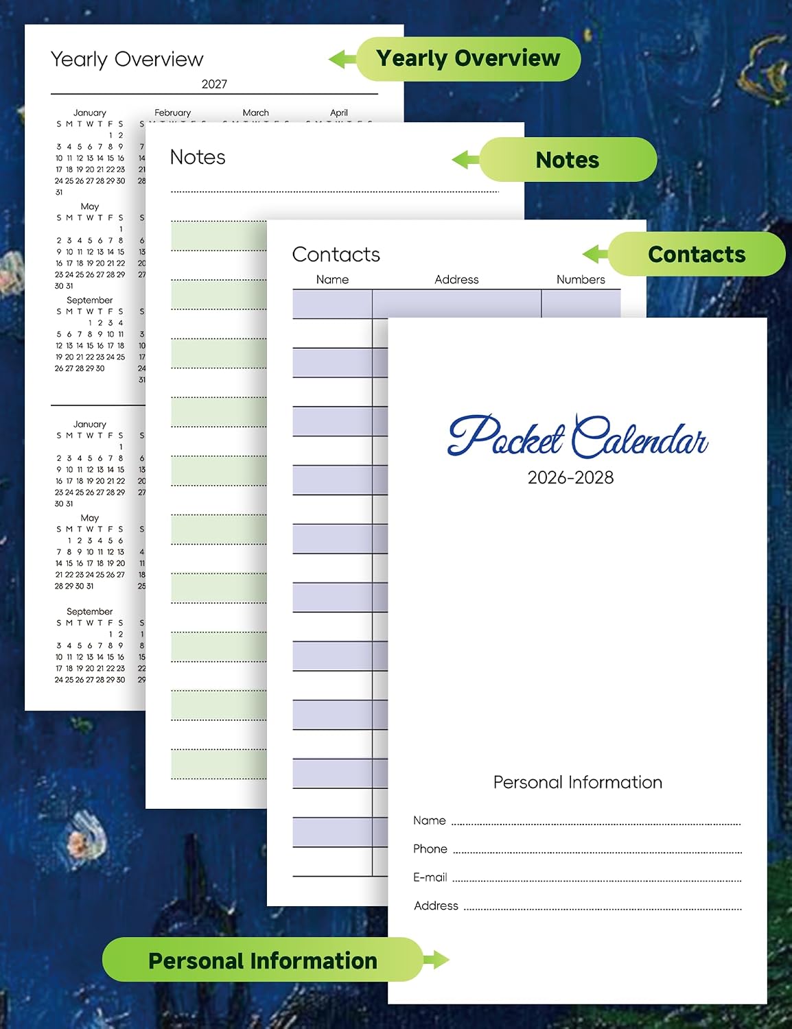 Pocket Calendar 2026-2028 Art Series, Monthly Planner 2026 to 2028 (3.7" x 6.7") Perfect Purse Calendar, Pocket Agenda with Protective Plastic Sleeve-Café image 4