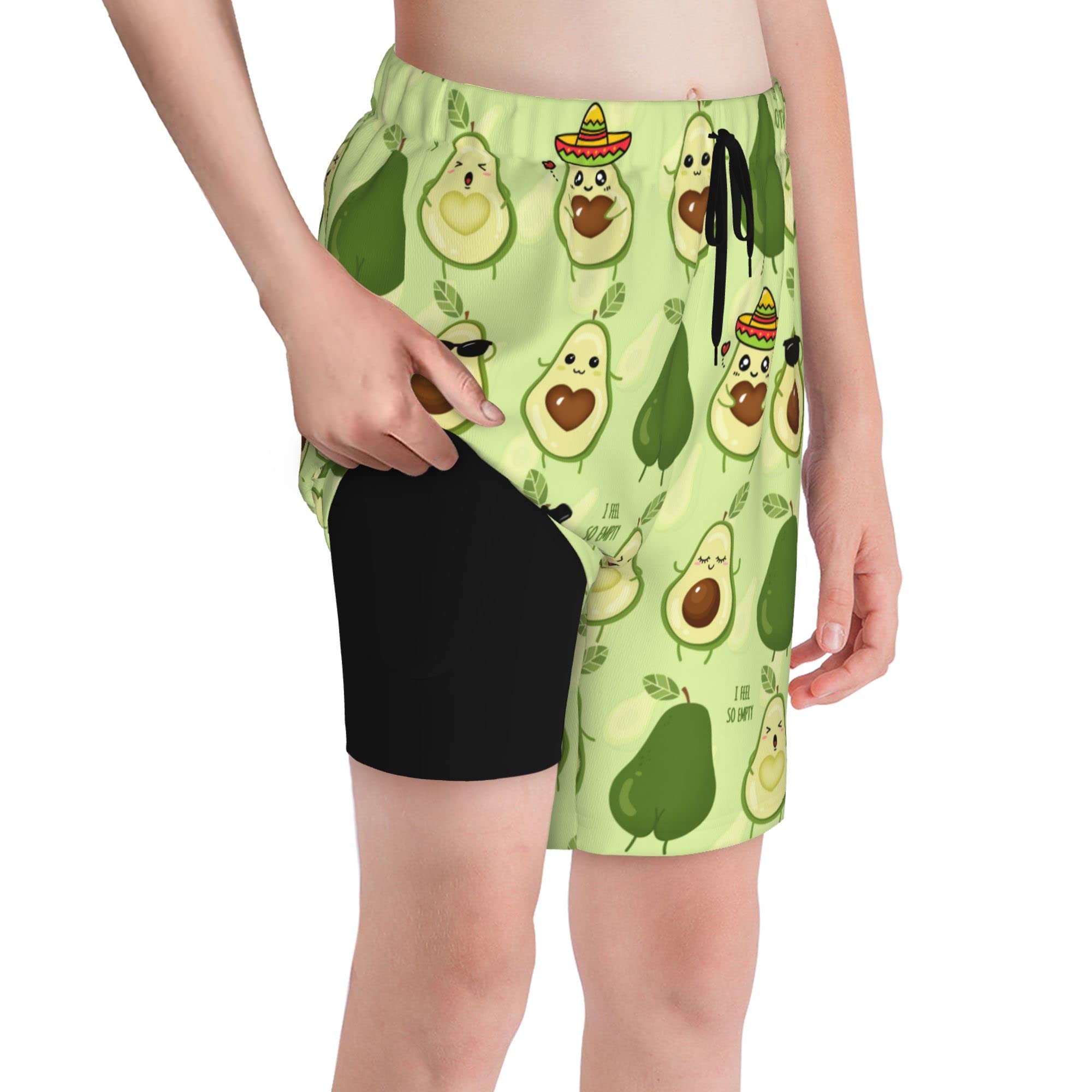 Midaivu Cute Cvocado Boys Swim Trunks with Compression Liner Quick Dry Swim Shorts Teen Beach Trunks XL