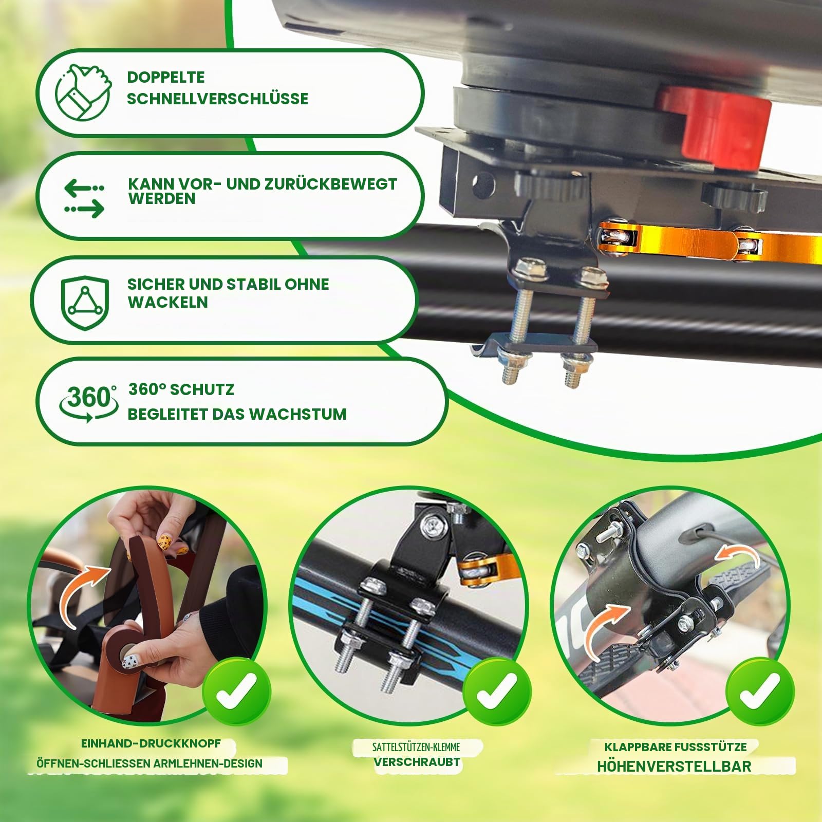 auvstar Kindersitz Fahrrad Vorne,Mountainbike Kindersitz,Sitz Um 360° Schwenkbar,Schnellspanner,Mit Fußstütze,Armlehnen,Gitter,Sicherheitsgurten,Geeignet Für Kinder Im Alter Von 1-3 Jahren (Braun)