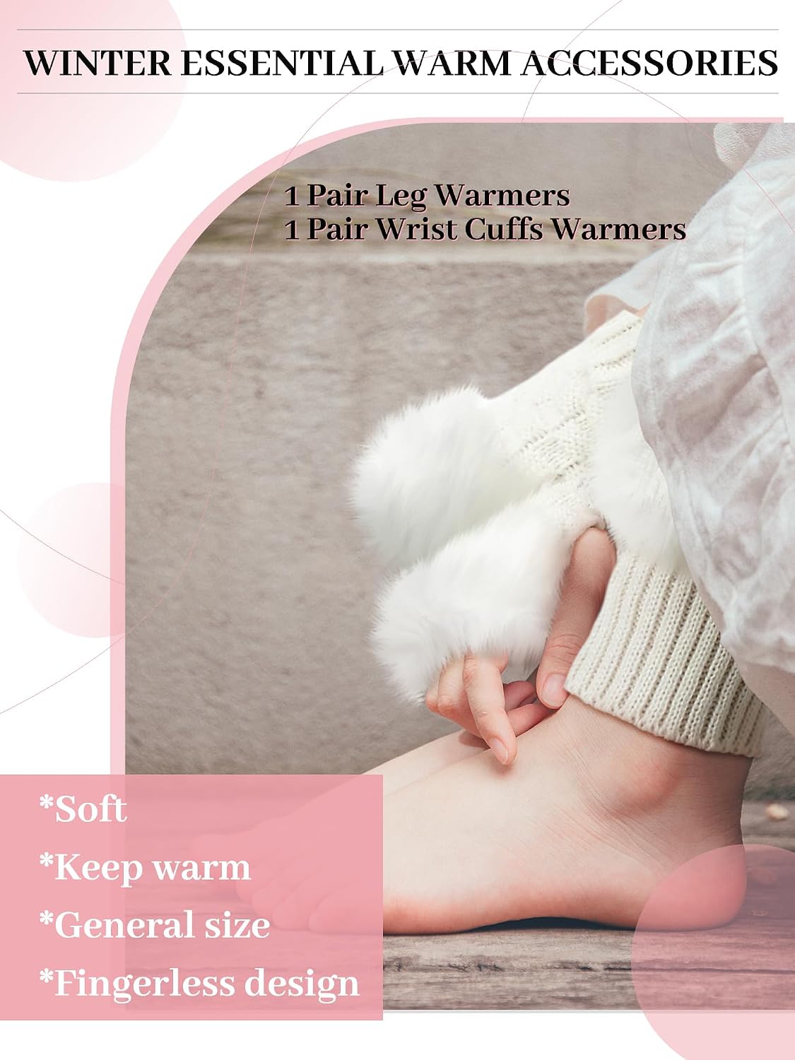 Bencailor Winter Fluffy Leg Warmers and Wrist Cuffs Warmers Set, Include Boot leg Cuffs Furry Fingerless Gloves
