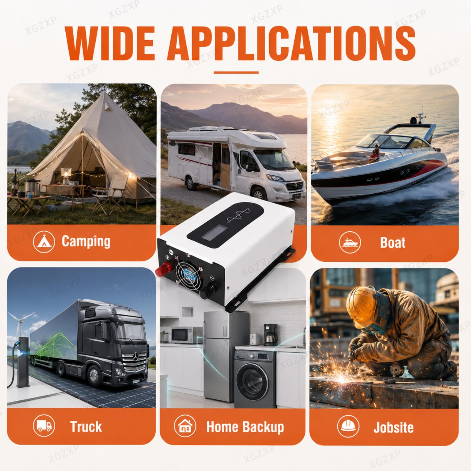 Inversor Solar Híbrido, Inversor De Onda Sinusoidal Pura con Monitor LCD De Batería Y Carga, Protección contra Sobrecalentamiento De 1000 W para Alimentación De Respaldo En Caravanas Y Camping