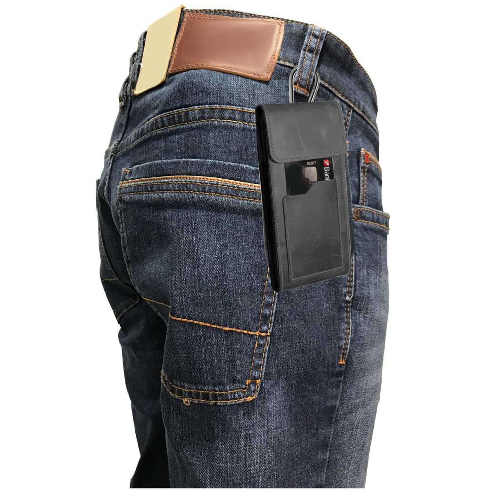 ECHT Leder VERTIKAL Hüft Gürtel Tasche passend für Samsung Galaxy S26 S25 S24 Ultra 5G S23 S22 S21 FE S20 A56 A36 A26 A16 A55 A35 A25 A15 A05 A54 Karabinerhaken Schutz Hülle Lederhülle XL SCHWARZ