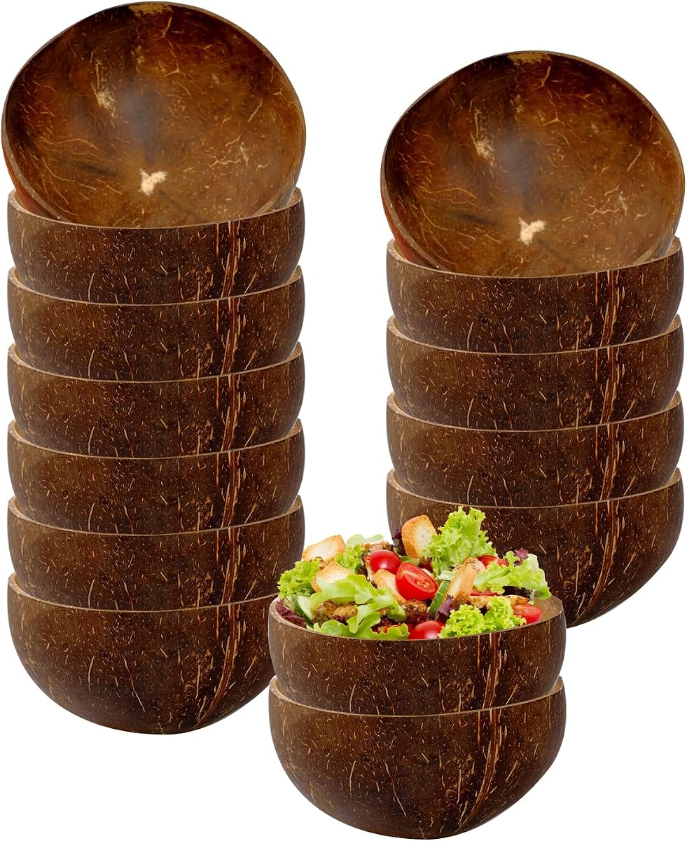 14 cuencos pequeños de madera pulida con cáscara de coco para batidos, ensalada de acai y regalos veganos, decoración de cocina rústica natural (pequeño)