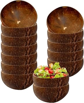 14 Pcs Coconut Shell Bowls Small Polished Wooden Bowls for Smoothie Acai Salad and Vegan Gifts, Natural Rustic Kitchen Decor Small