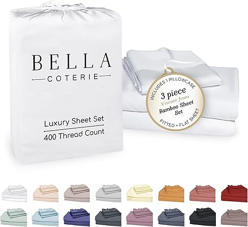 Bella Coterie - Juego de sábanas tamaño individual, viscosa de bambú, de cultivo orgánico, ultrasuaves, refrescantes para calurosos, esquinas tipo
