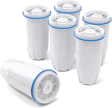 Water Replacement Filter Fit for Zero Filter Pitcher and Dispenser ZR-001 ZR-004 ZP-006 ZR017, Six-Stage System, Effectively Reducing Lead, Chromium, PFOA, 6 Packs