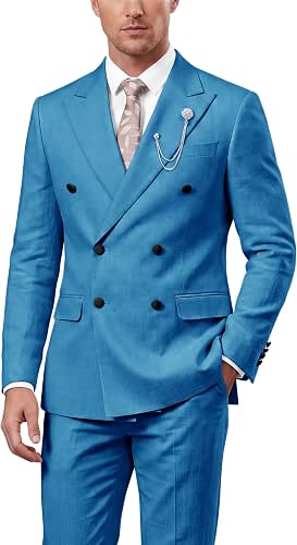 Double Breasted Linen Suits for Men Wedding 2 Piece Linen