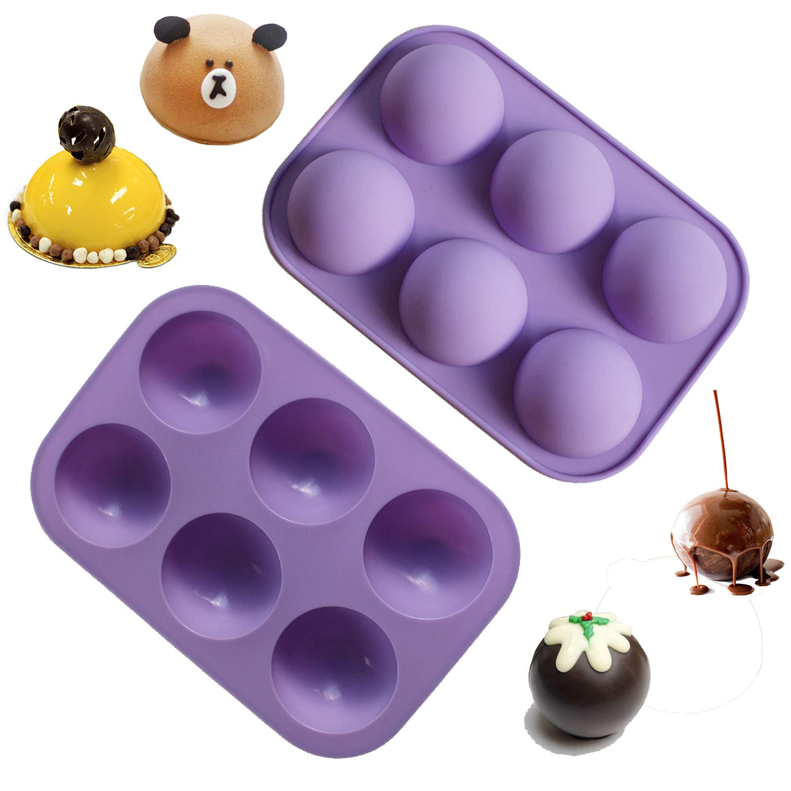 2 Pack Silicone Chocolate Mold for Baking, Bath Bomb Candy Cake Pop Handmade Soap Jello Jelly Cupcake Tray Pan, 6 Holes Half Ball Circle Sphere Round Mold Set, Halloween Gummy Eyeballs Resin Melt Kits