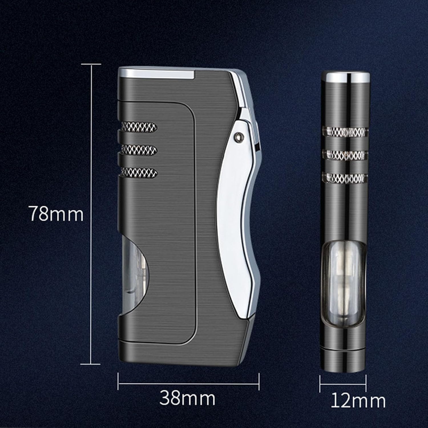 シングルジェットフレームシガーライター防風トーチライタークリエイティブメタルポータブルライター目に見える欄間付き葉巻、タバコ、キャン