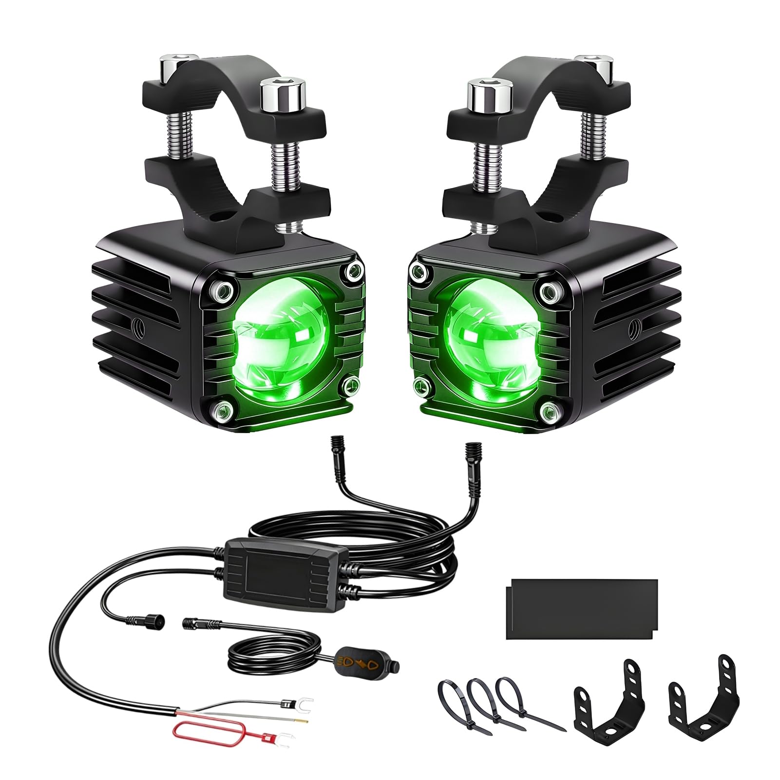 Eacam Motocyklowe Reflektory LED Pomocnicze światła Drogowe Światła Przeciwmgielne LED 40 W 4000 Lm Dwukolorowy 6000 K Biały 3000 K Bursztynowy IP67 180 Regulowany za pomocą Przew (Zielone światło)