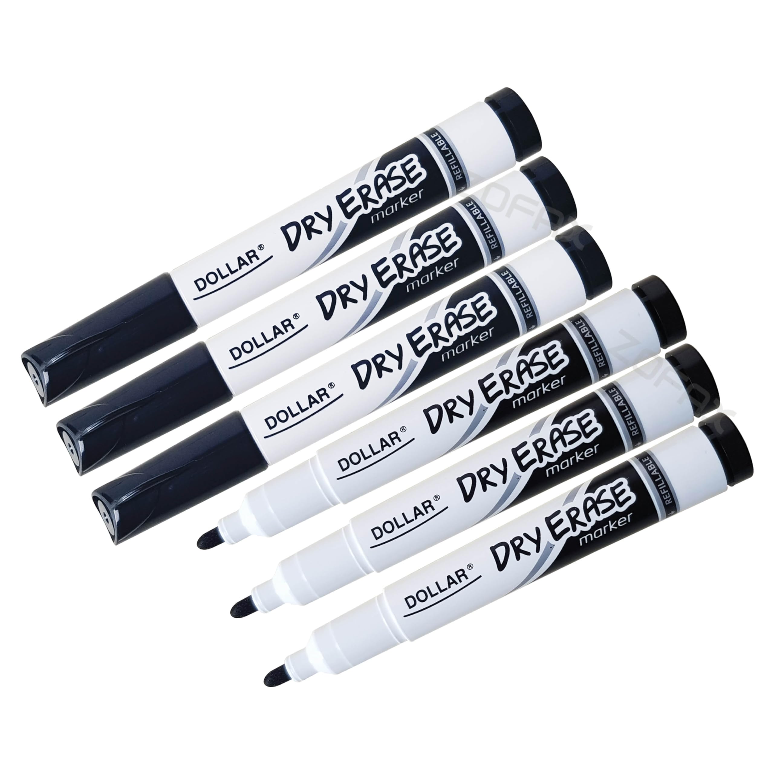 DOLLAR Dry Erase Markers, BLACK, Pack of 6, Whiteboard Marker Pens, Bullet Tip, 2.0mm Bold Point, BroadMark 2.0 Dry Wipe Markers, ZOFAX Black Ball Pen โ image 1