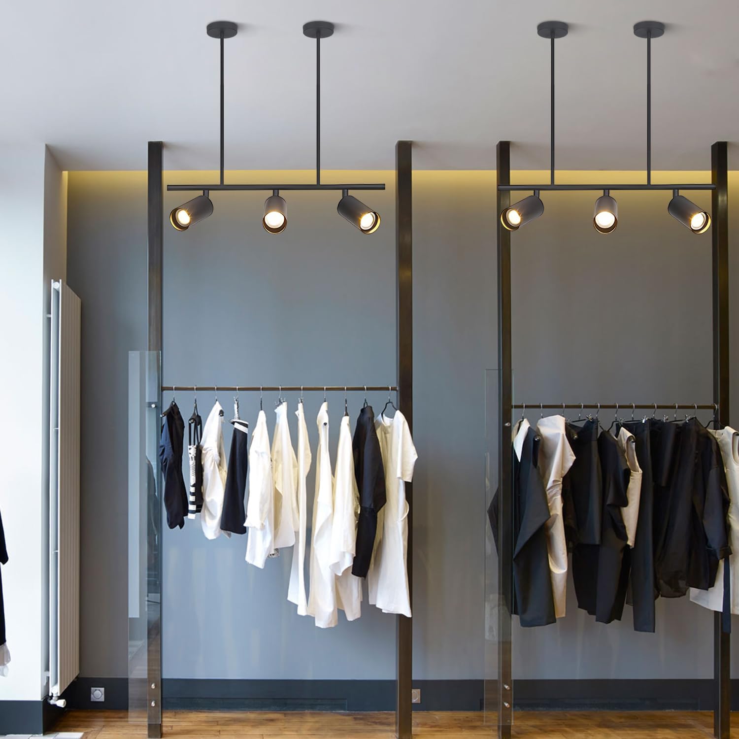 BOKT Modern 3-Light Hanging Track Lighting Fixture Black Metal Track Lights Kit Mid Century Industrial Ceiling Spot Lights Indoor Adjustable Vanity Pendant Track Lighting