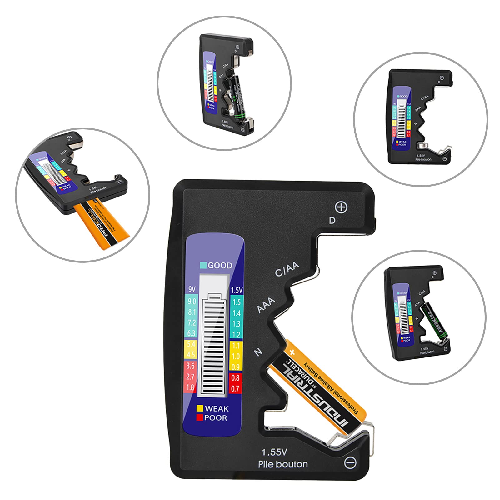 Tester della Batteria Universale con Display LCD Digitale per Batterie AA/AAA/C/D 1,5V-9V