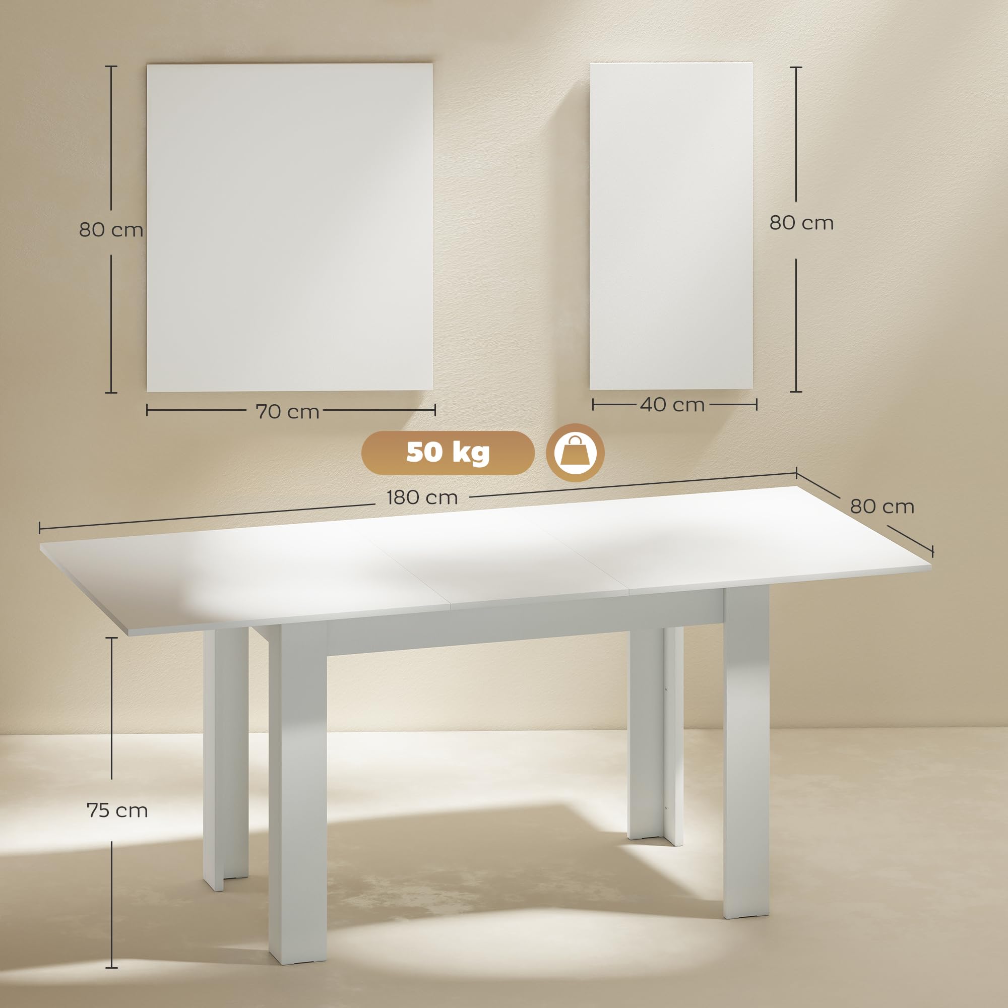 HOMCOM Tavolo da pranzo allungabile moderno 140-180x80cm Bianco | Tavolo da cucina rettangolare, posti 6-8, salvaspazio