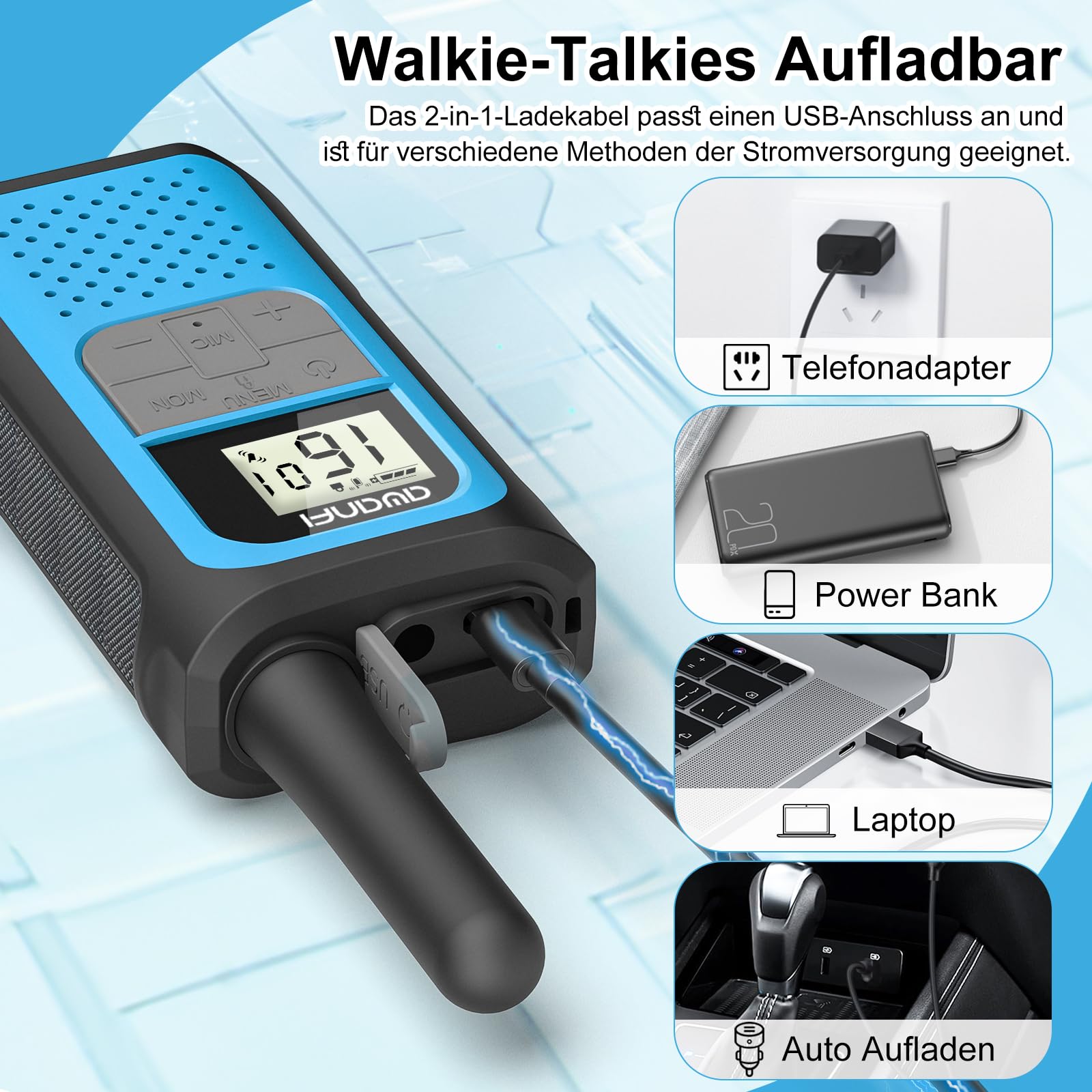 Walkie Talkie 4er Set, Walkie Talkie Aufladbar für Erwachsene Kinder, 16 Kanäle Funkgeräte Set mit 1200mAh Li-ion Akku VOX, Walki Talki für Camping Wandern Geschenk