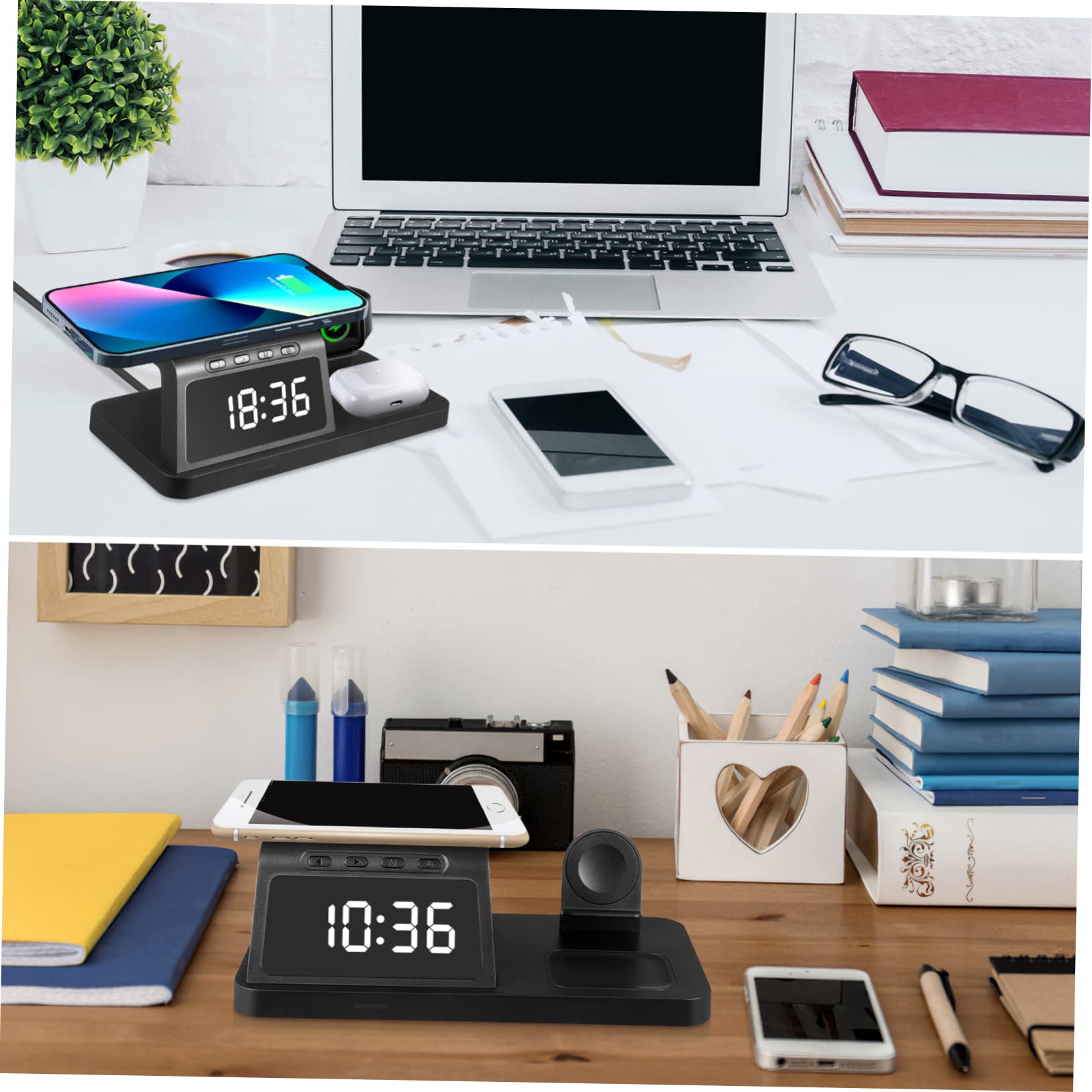 SHINEOFI Station De Charge sans Fil pour Montre Connectée Et Appareils Support Horloge Numérique Chargeur Multifonctionnel