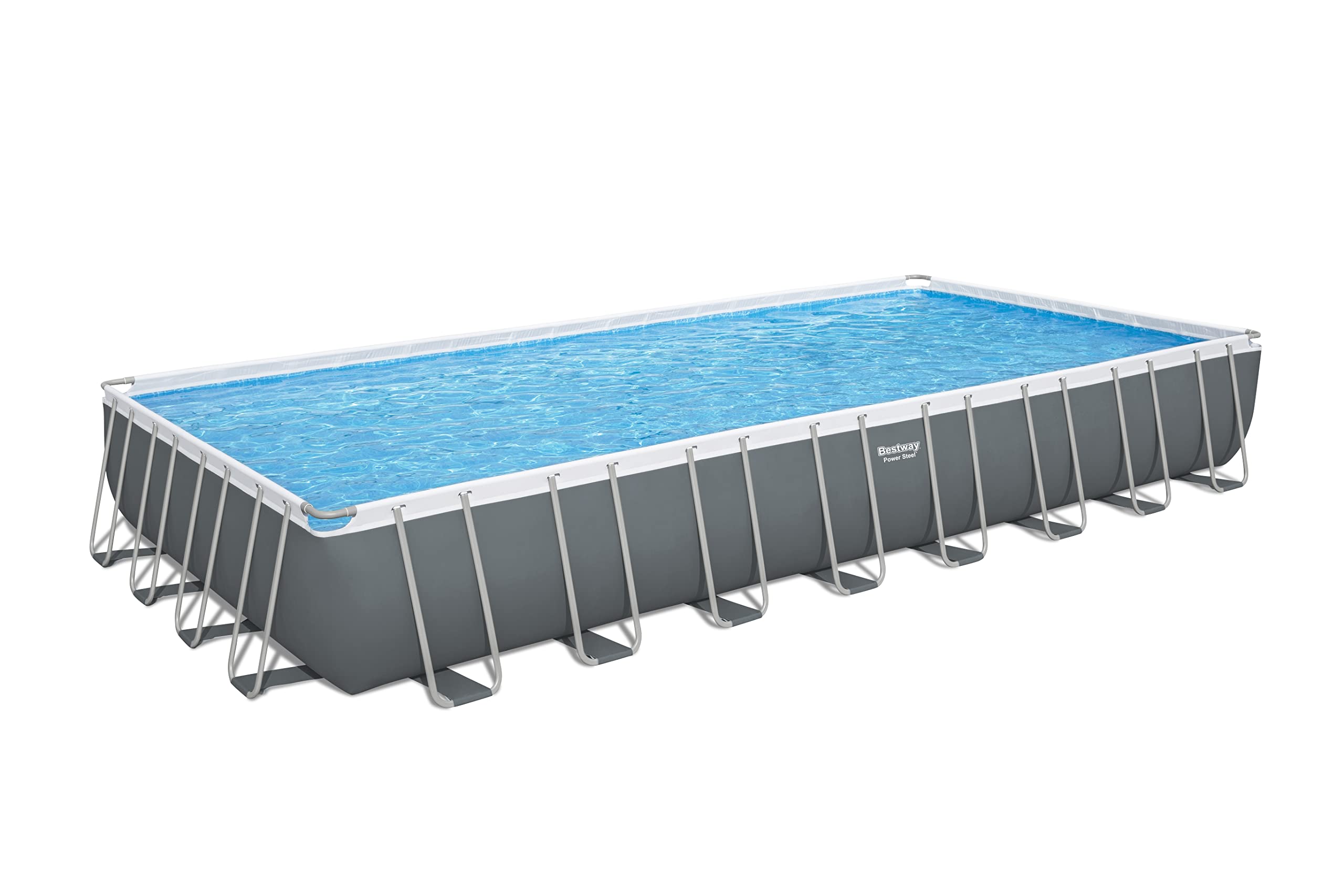 Bestway, Power Steel, Piscina rettangolare con struttura in acciaio, grigio chiaro, pompa con filtro a sabbia + accessori, 956 x 488 x 132 cm