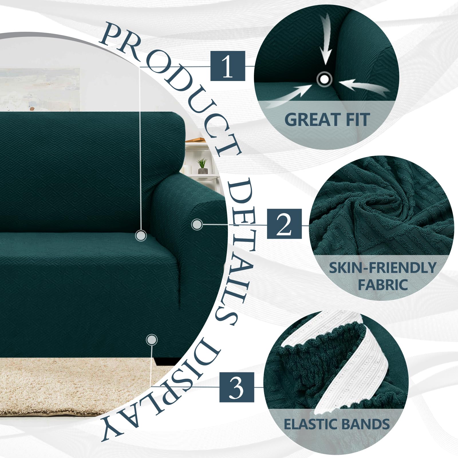 Ystyle Copridivano 3 Posti Con Braccioli, Super Elasticizzato Copri Divano, Copridivano Antigraffio Gatto, Copridivani Antiscivolo Antimacchia, Universale Sofa Cover Moderno, Verde Scuro