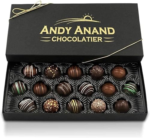 Andy Anand - Trufas de chocolate negro 24 piezas de champán ron amaretto bosque negro en caja de regalo y tarjeta de felicitación cumpleaños San